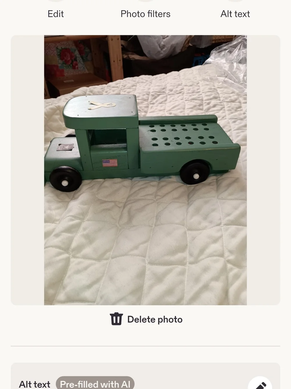 Wooden Green Toy Truck for Kids That Holds Crayons